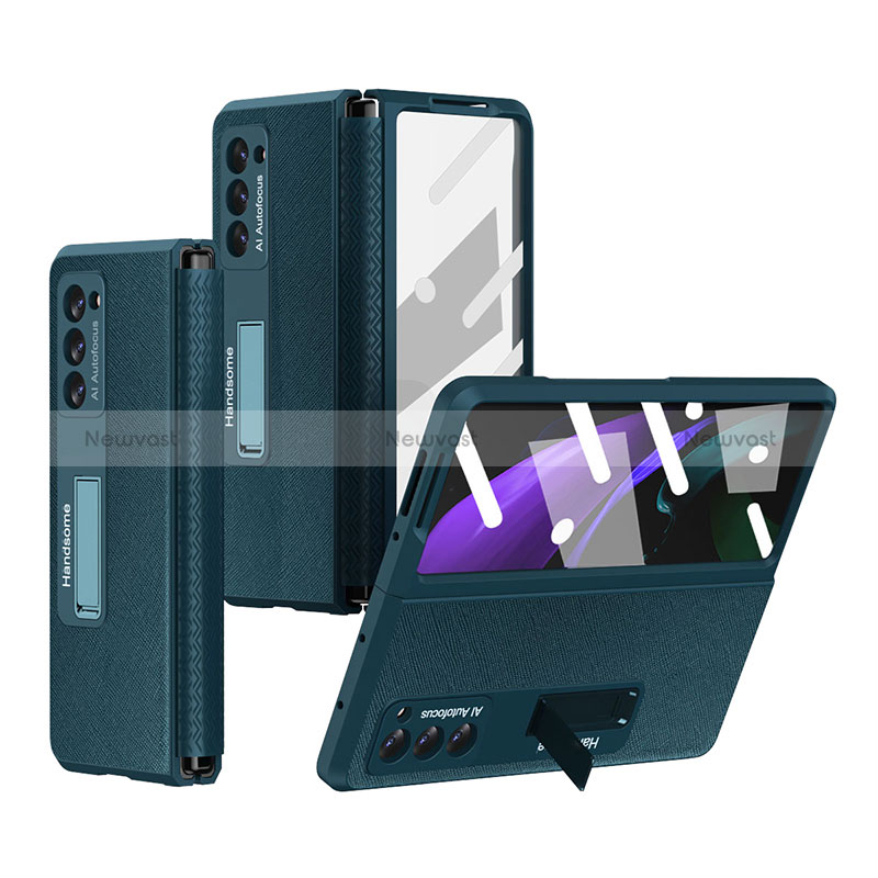 Luxury Leather Matte Finish and Plastic Back Cover Case Z03 for Samsung Galaxy Z Fold2 5G Green