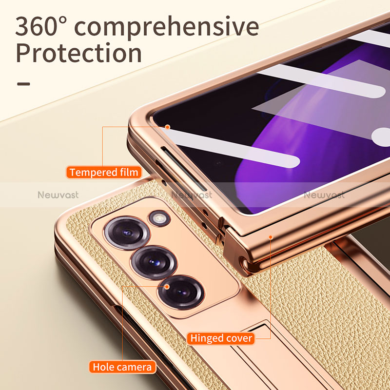 Luxury Leather Matte Finish and Plastic Back Cover Case Z04 for Samsung Galaxy Z Fold2 5G