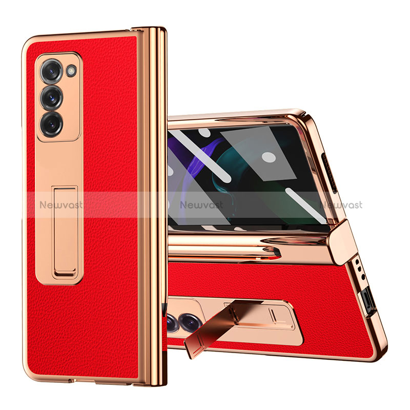 Luxury Leather Matte Finish and Plastic Back Cover Case Z04 for Samsung Galaxy Z Fold2 5G