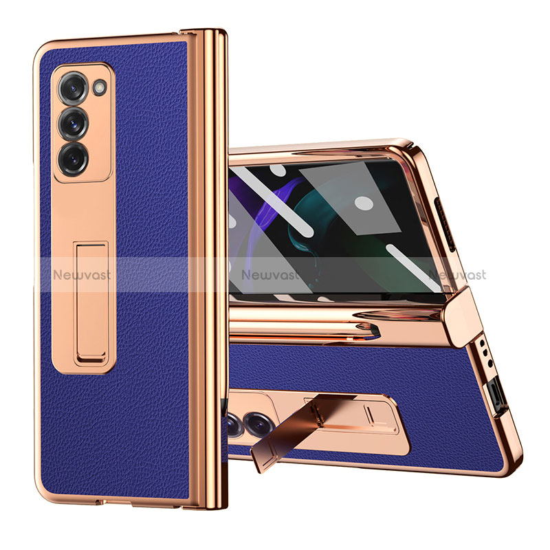 Luxury Leather Matte Finish and Plastic Back Cover Case Z04 for Samsung Galaxy Z Fold2 5G