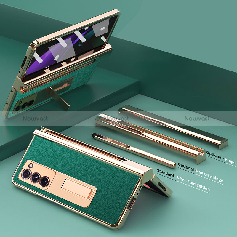 Luxury Leather Matte Finish and Plastic Back Cover Case Z05 for Samsung Galaxy Z Fold2 5G Green