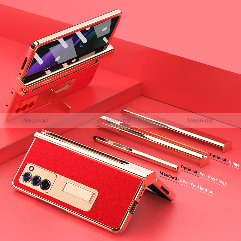 Luxury Leather Matte Finish and Plastic Back Cover Case Z05 for Samsung Galaxy Z Fold2 5G Red
