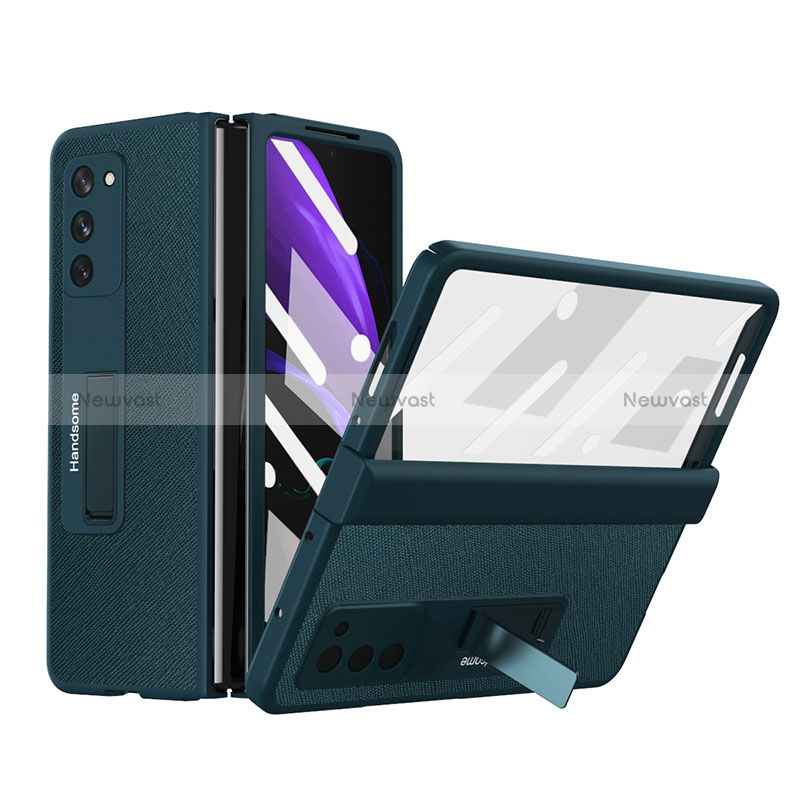Luxury Leather Matte Finish and Plastic Back Cover Case Z06 for Samsung Galaxy Z Fold2 5G Green