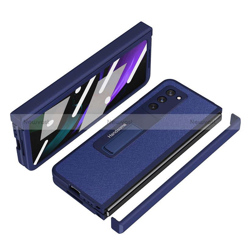 Luxury Leather Matte Finish and Plastic Back Cover Case Z07 for Samsung Galaxy Z Fold2 5G Blue