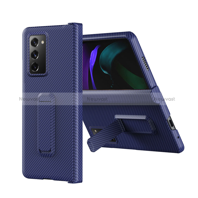 Luxury Leather Matte Finish and Plastic Back Cover Case Z08 for Samsung Galaxy Z Fold2 5G Blue