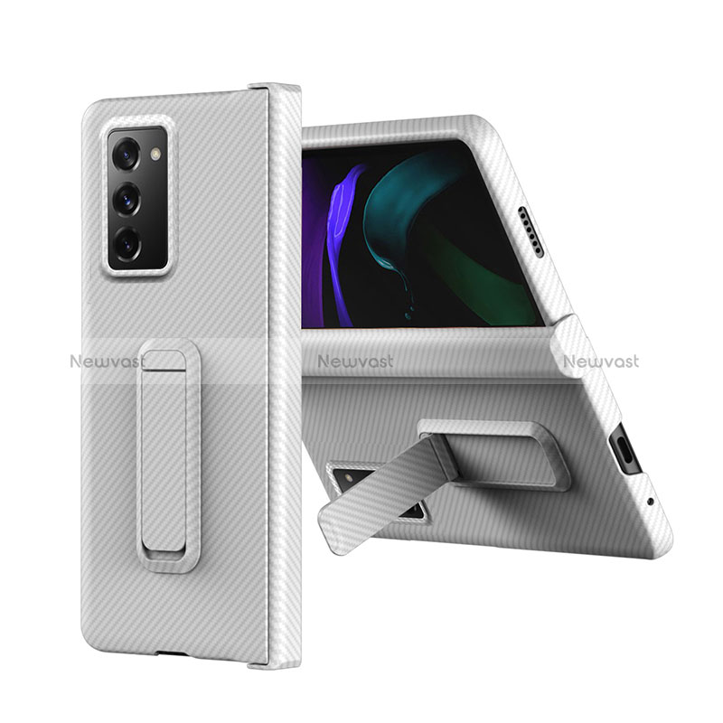 Luxury Leather Matte Finish and Plastic Back Cover Case Z08 for Samsung Galaxy Z Fold2 5G White