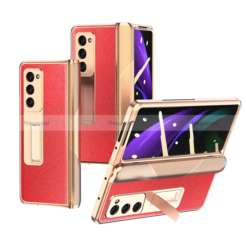 Luxury Leather Matte Finish and Plastic Back Cover Case Z09 for Samsung Galaxy Z Fold2 5G Red