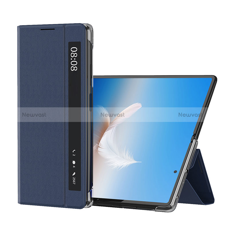 Luxury Leather Matte Finish and Plastic Back Cover Case ZL5 for Huawei Honor Magic Vs2 5G Blue