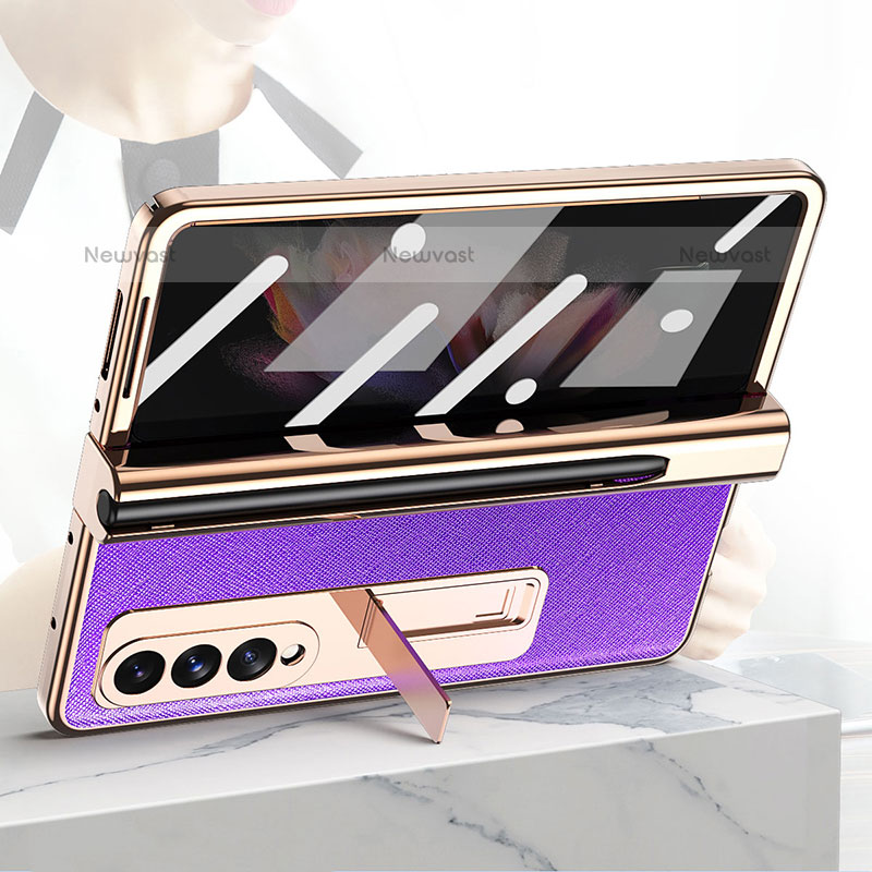 Luxury Leather Matte Finish and Plastic Back Cover Case ZL5 for Samsung Galaxy Z Fold3 5G