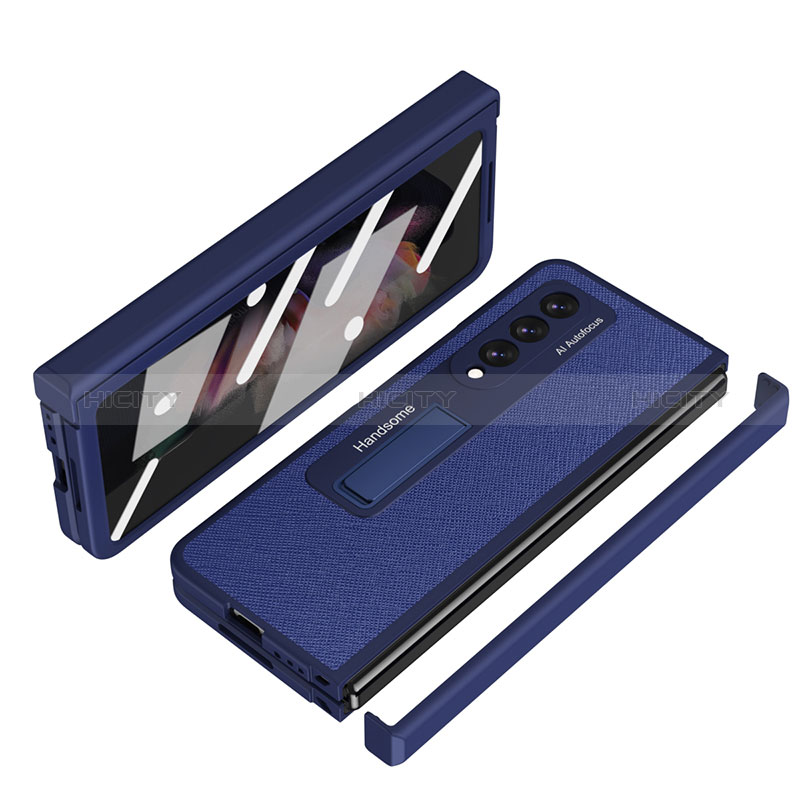 Luxury Leather Matte Finish and Plastic Back Cover Case ZL7 for Samsung Galaxy Z Fold4 5G Blue