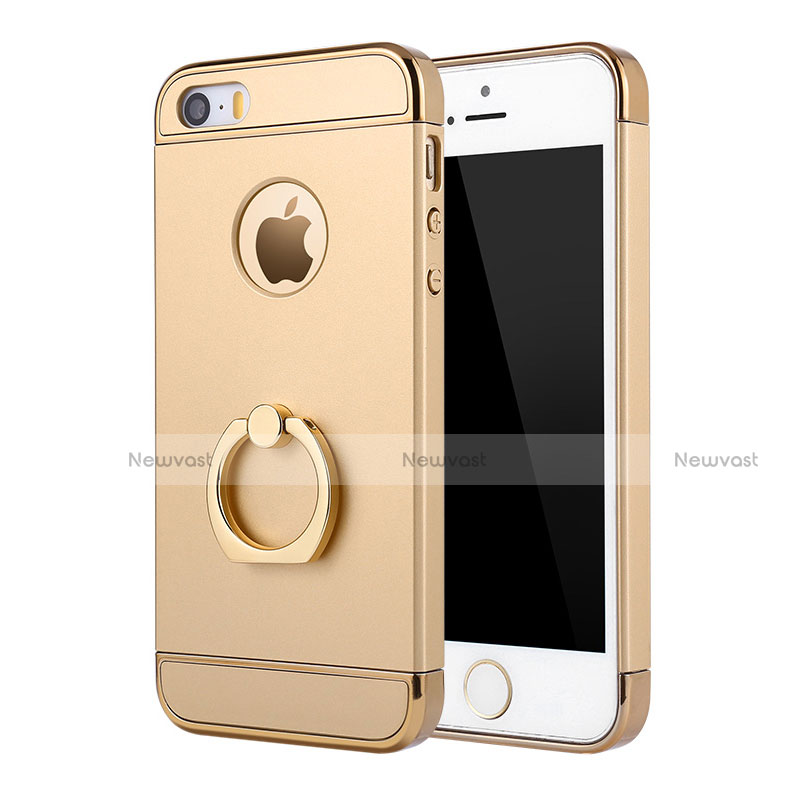 Luxury Metal Frame and Plastic Back Case with Finger Ring Stand A02 for Apple iPhone 5 Gold