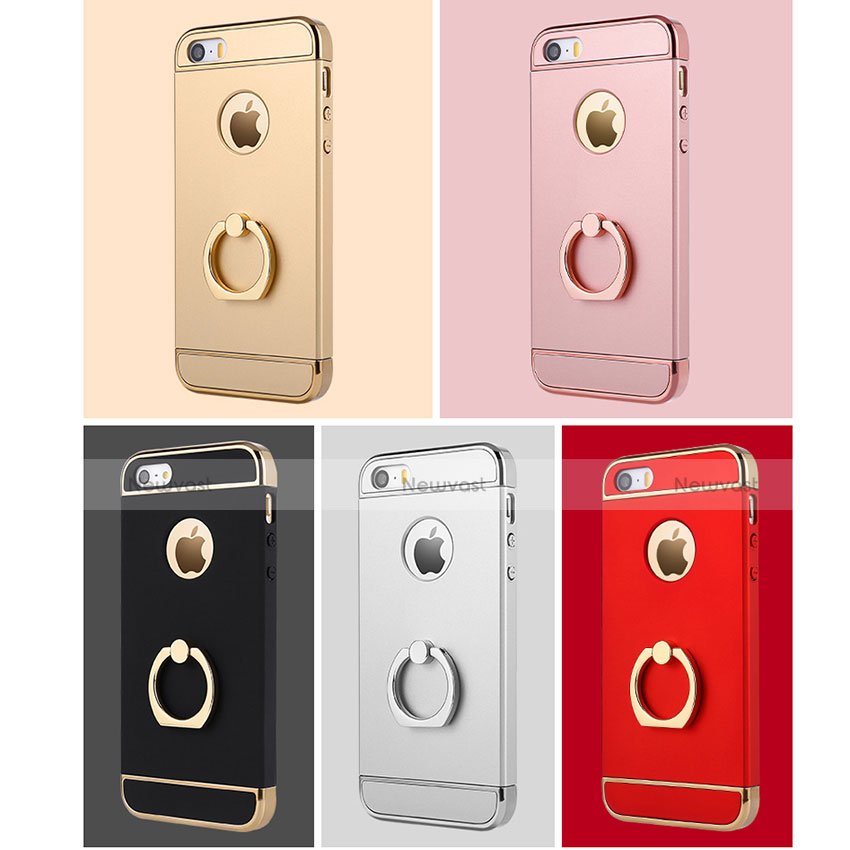 Luxury Metal Frame and Plastic Back Case with Finger Ring Stand A02 for Apple iPhone 5S