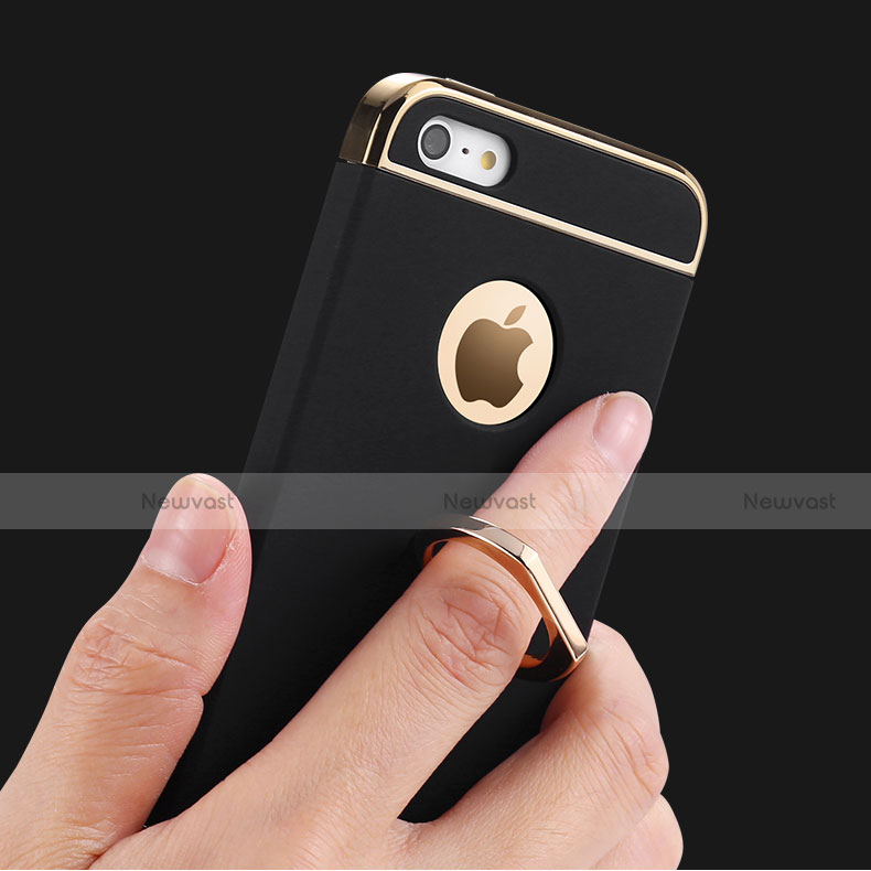 Luxury Metal Frame and Plastic Back Case with Finger Ring Stand A02 for Apple iPhone 5S