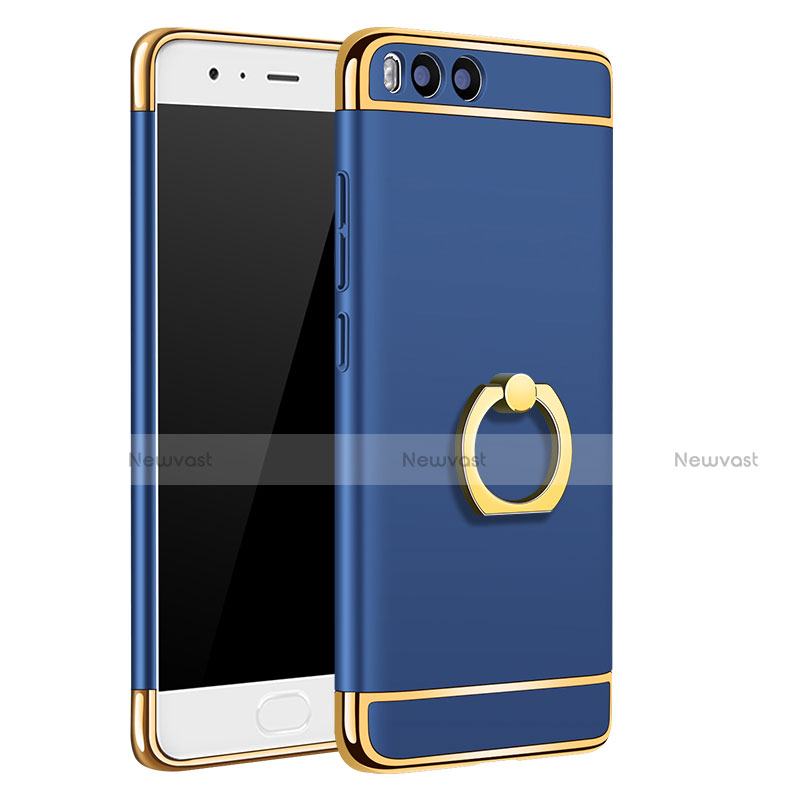 Luxury Metal Frame and Plastic Back Case with Finger Ring Stand A02 for Xiaomi Mi 6 Blue