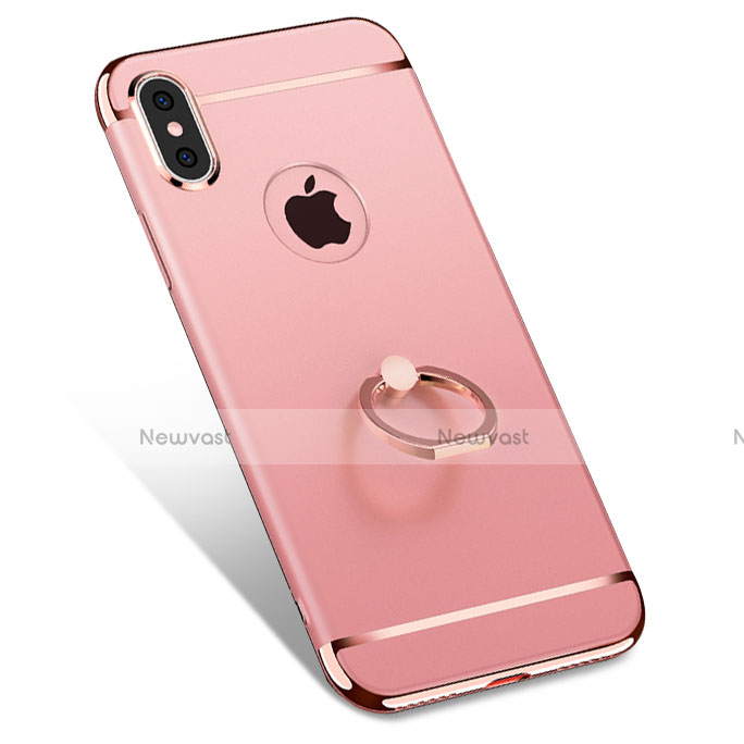 Luxury Metal Frame and Plastic Back Case with Finger Ring Stand F02 for Apple iPhone Xs Max Rose Gold