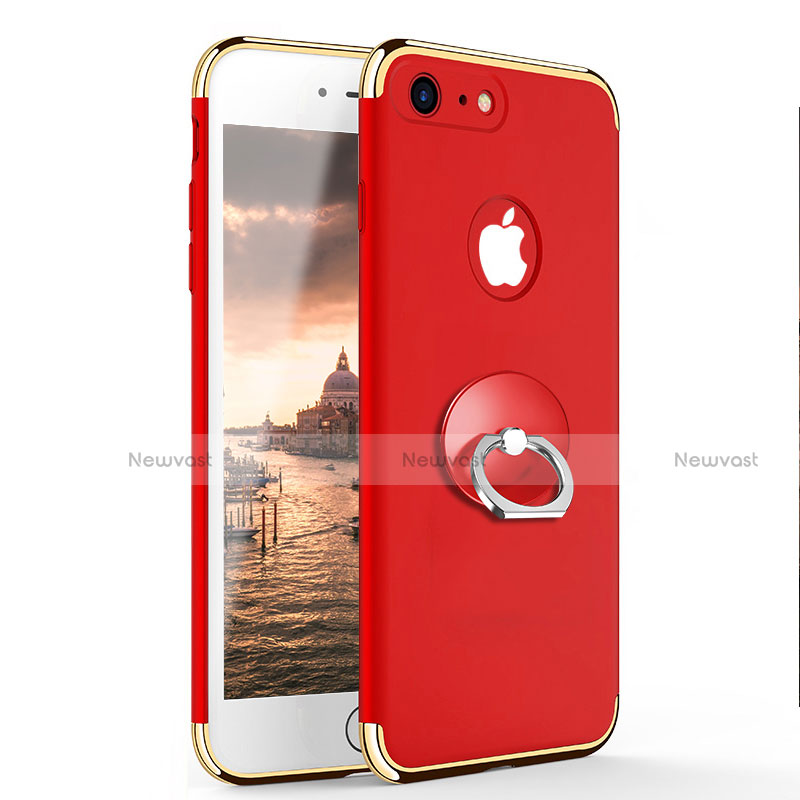 Luxury Metal Frame and Plastic Back Case with Finger Ring Stand for Apple iPhone SE (2020) Red