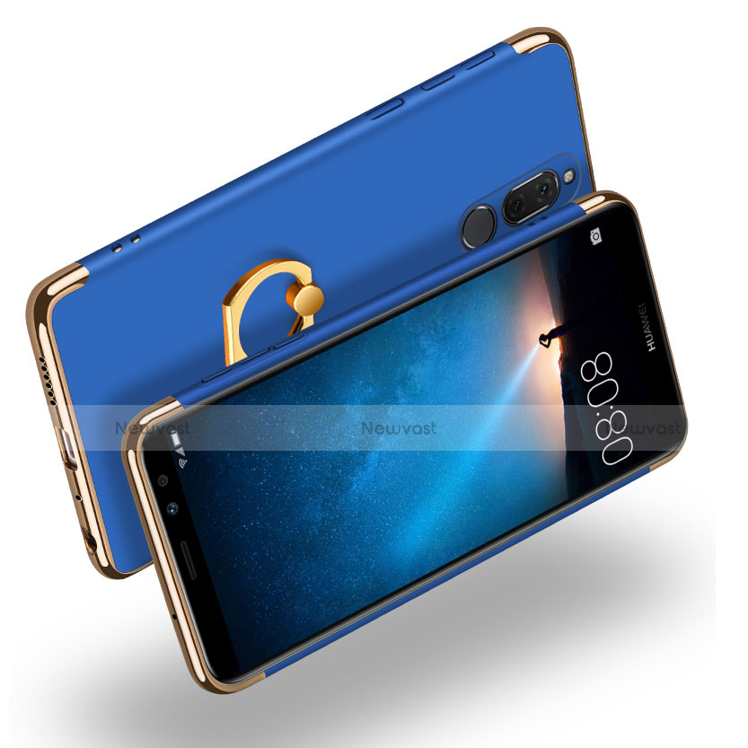 Luxury Metal Frame and Plastic Back Case with Finger Ring Stand for Huawei G10 Blue
