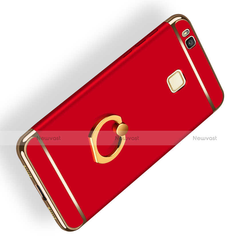 Luxury Metal Frame and Plastic Back Case with Finger Ring Stand for Huawei G9 Lite Red