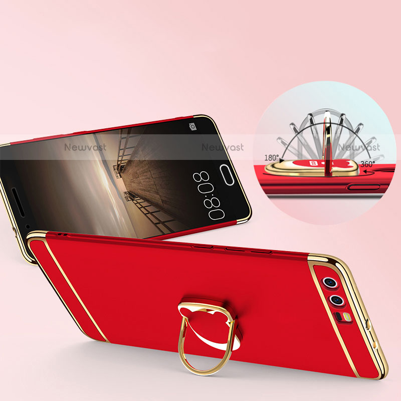 Luxury Metal Frame and Plastic Back Case with Finger Ring Stand for Huawei Honor 9 Red