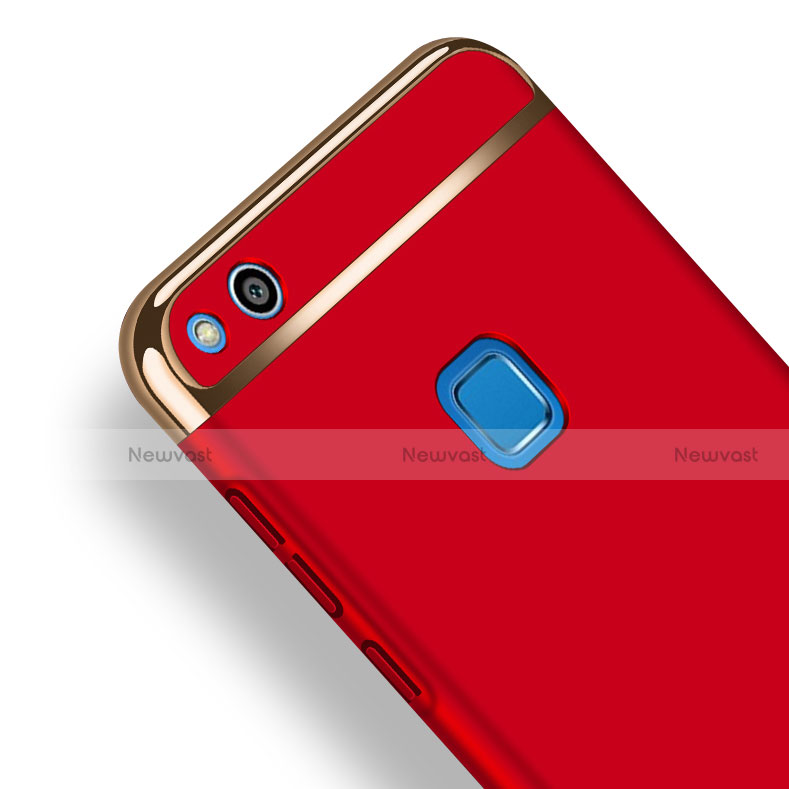 Luxury Metal Frame and Plastic Back Case with Finger Ring Stand for Huawei P8 Lite (2017) Red