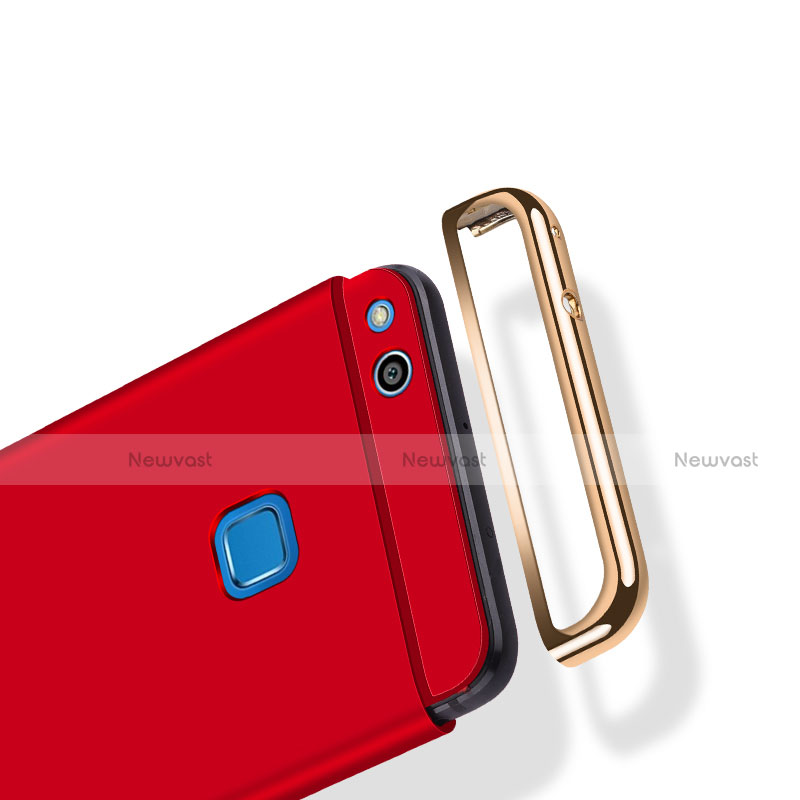 Luxury Metal Frame and Plastic Back Case with Finger Ring Stand for Huawei P8 Lite (2017) Red