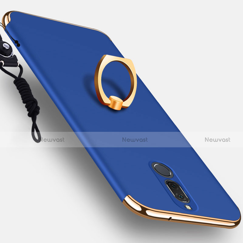 Luxury Metal Frame and Plastic Back Case with Finger Ring Stand for Huawei Rhone Blue