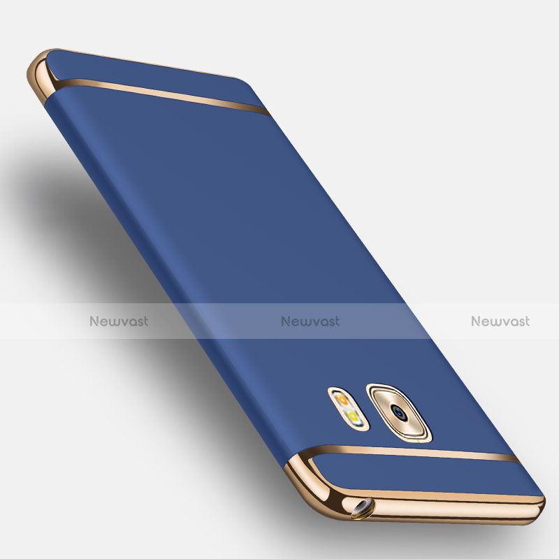 Luxury Metal Frame and Plastic Back Case with Finger Ring Stand for Samsung Galaxy C9 Pro C9000 Blue