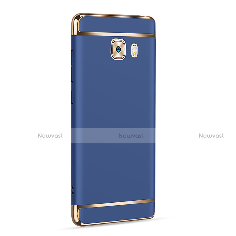 Luxury Metal Frame and Plastic Back Case with Finger Ring Stand for Samsung Galaxy C9 Pro C9000 Blue