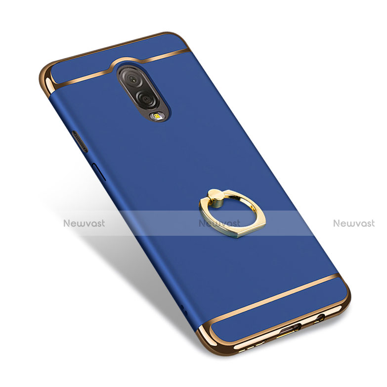 Luxury Metal Frame and Plastic Back Case with Finger Ring Stand for Samsung Galaxy J7 Plus Blue