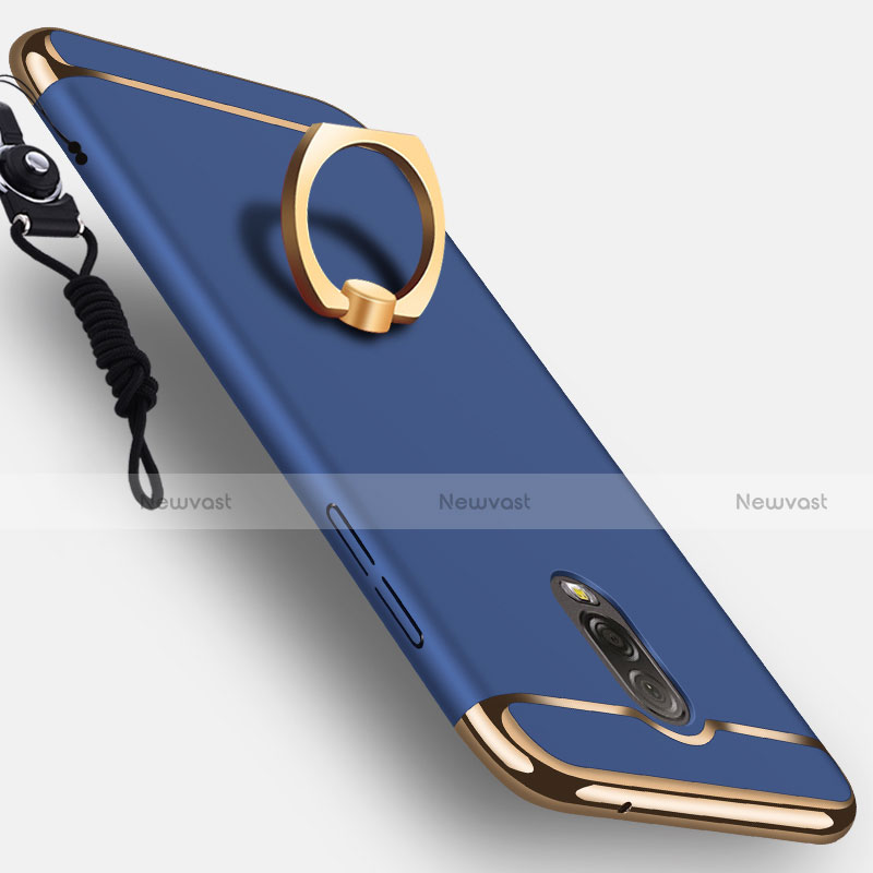Luxury Metal Frame and Plastic Back Case with Finger Ring Stand for Samsung Galaxy J7 Plus Blue