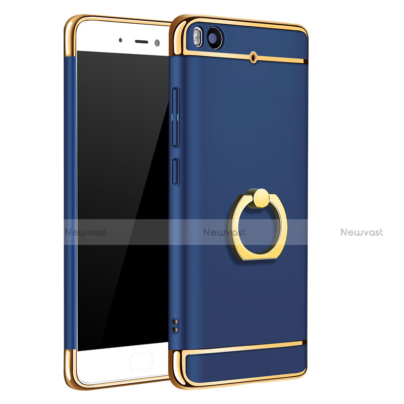 Luxury Metal Frame and Plastic Back Case with Finger Ring Stand for Xiaomi Mi 5S Blue