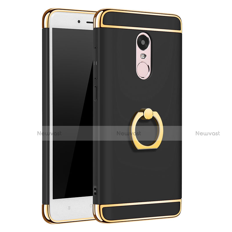 Luxury Metal Frame and Plastic Back Case with Finger Ring Stand for Xiaomi Redmi Note 4 Standard Edition Black