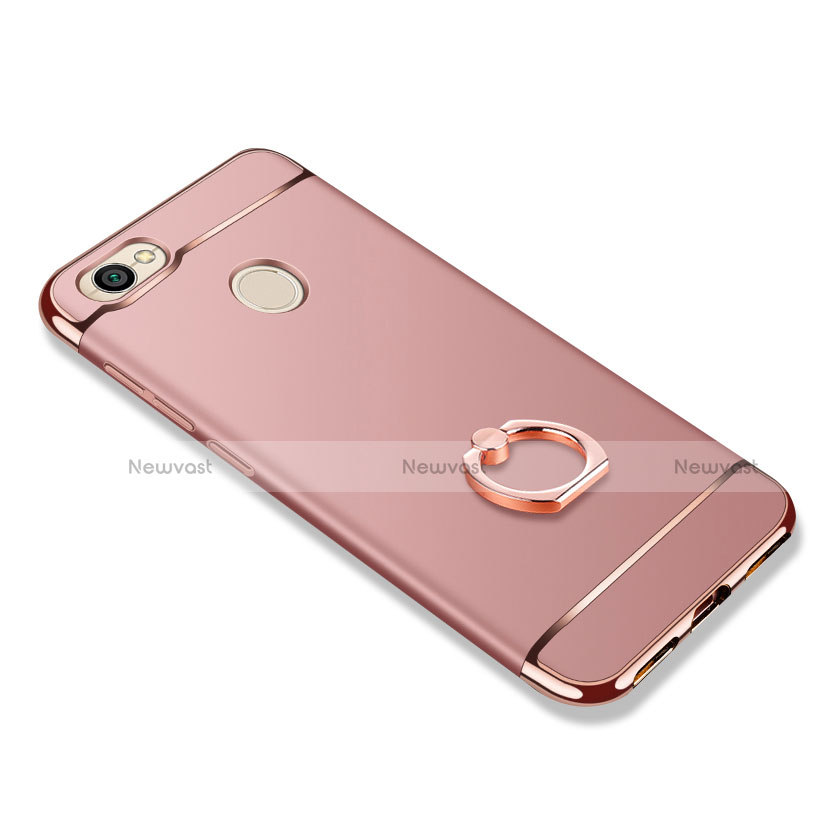 Luxury Metal Frame and Plastic Back Case with Finger Ring Stand for Xiaomi Redmi Note 5A Pro Rose Gold