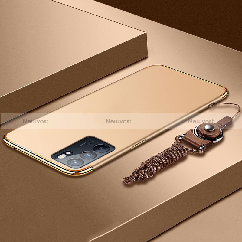 Luxury Metal Frame and Plastic Back Cover Case for Oppo Reno6 Pro 5G India Gold