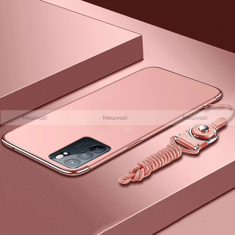 Luxury Metal Frame and Plastic Back Cover Case for Oppo Reno6 Pro 5G India Rose Gold