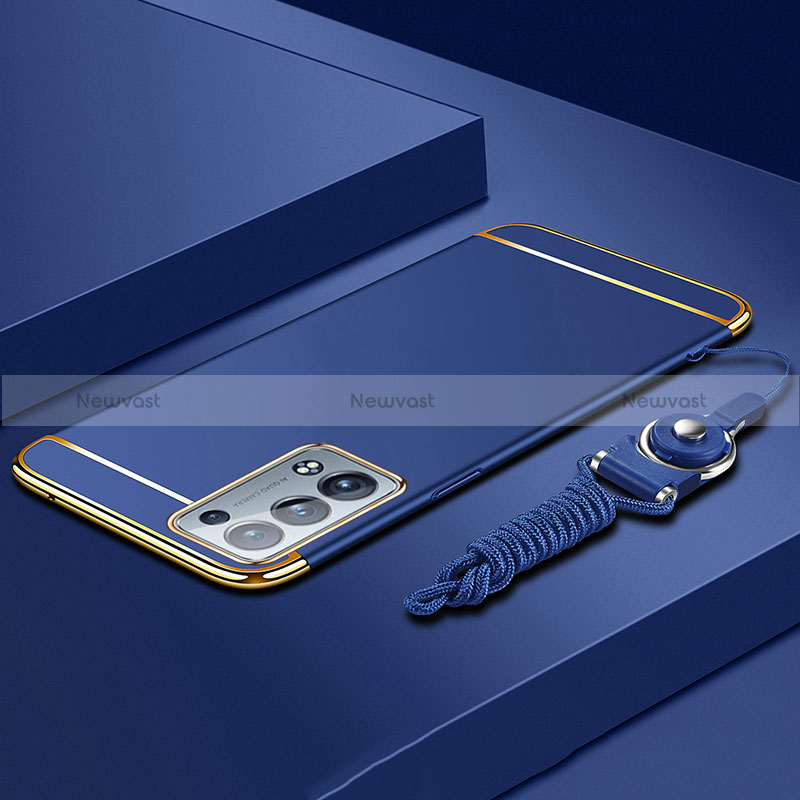 Luxury Metal Frame and Plastic Back Cover Case for Oppo Reno6 Pro+ Plus 5G Blue