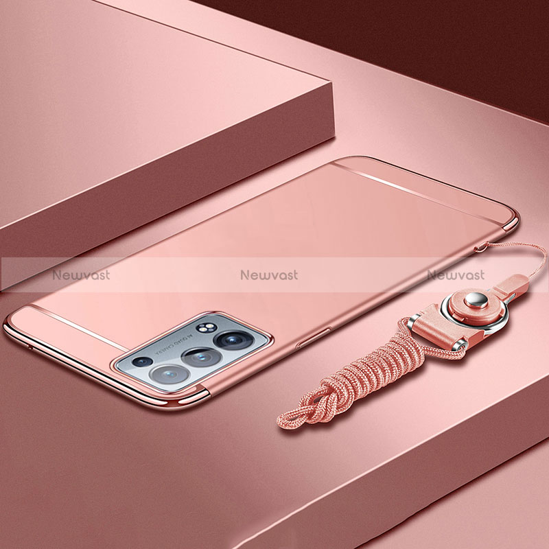 Luxury Metal Frame and Plastic Back Cover Case for Oppo Reno6 Pro+ Plus 5G Rose Gold