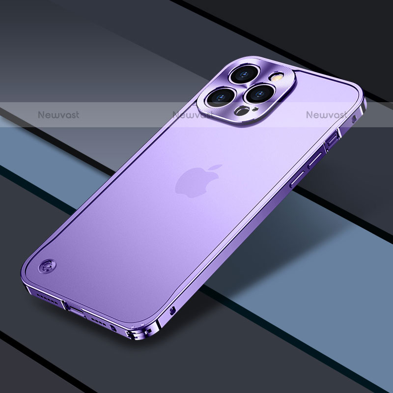 Luxury Metal Frame and Plastic Back Cover Case QC1 for Apple iPhone 14 Pro Purple