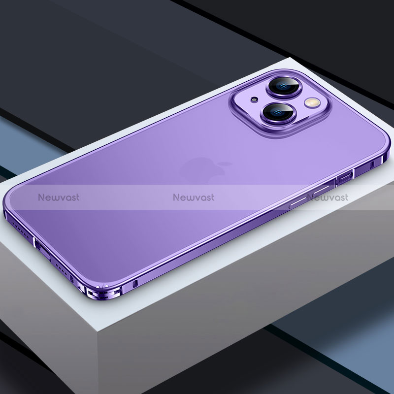 Luxury Metal Frame and Plastic Back Cover Case QC3 for Apple iPhone 14 Plus Purple