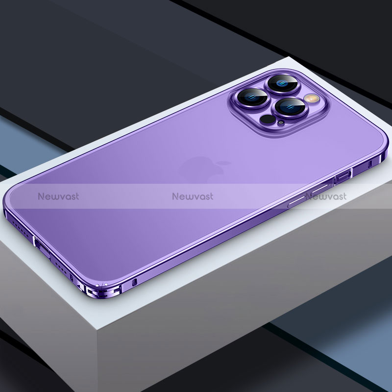 Luxury Metal Frame and Plastic Back Cover Case QC3 for Apple iPhone 14 Pro Max Purple