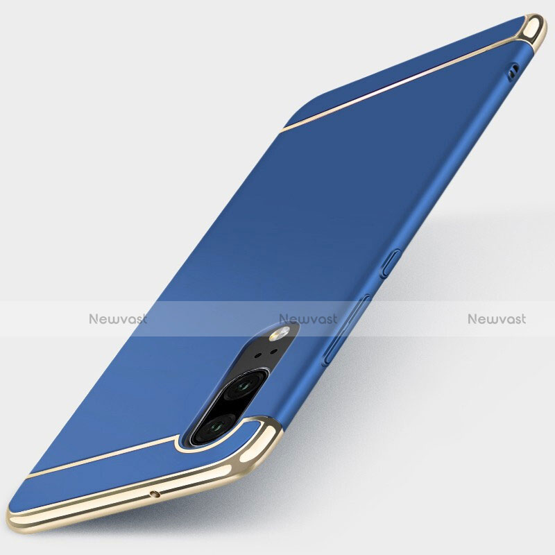 Luxury Metal Frame and Plastic Back Cover Case T01 for Huawei P20 Blue