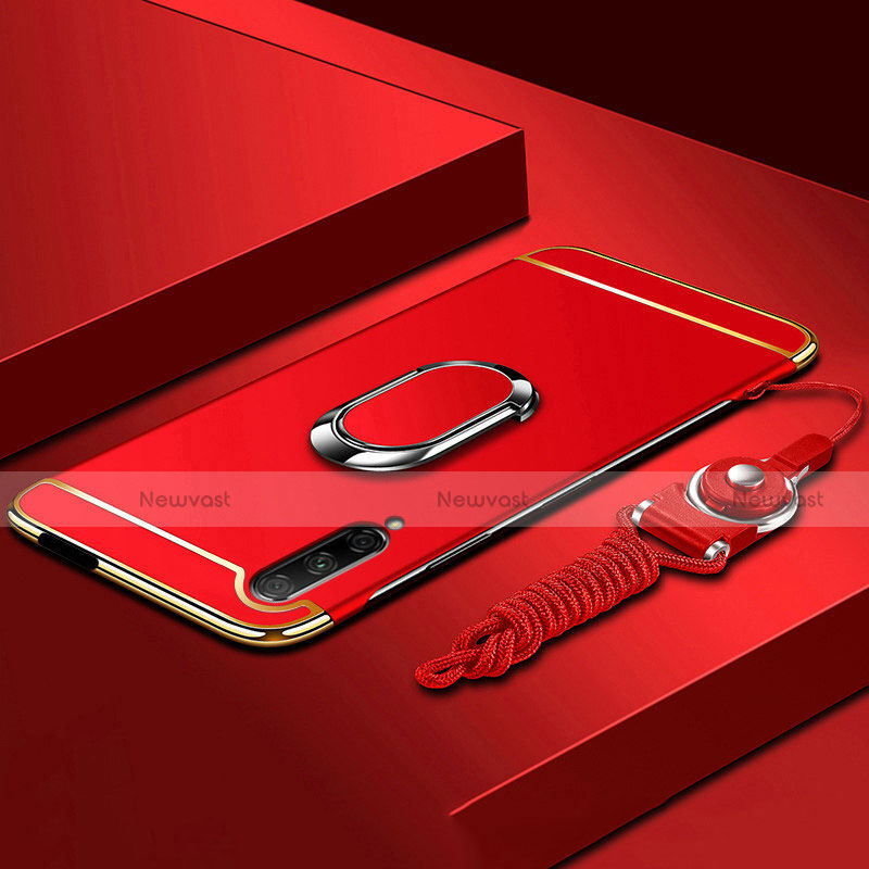 Luxury Metal Frame and Plastic Back Cover Case with Finger Ring Stand A01 for Huawei Honor 9X Pro Red