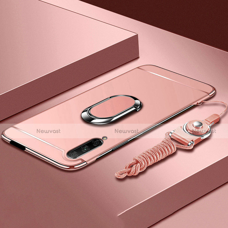 Luxury Metal Frame and Plastic Back Cover Case with Finger Ring Stand A01 for Huawei Honor 9X Pro Rose Gold