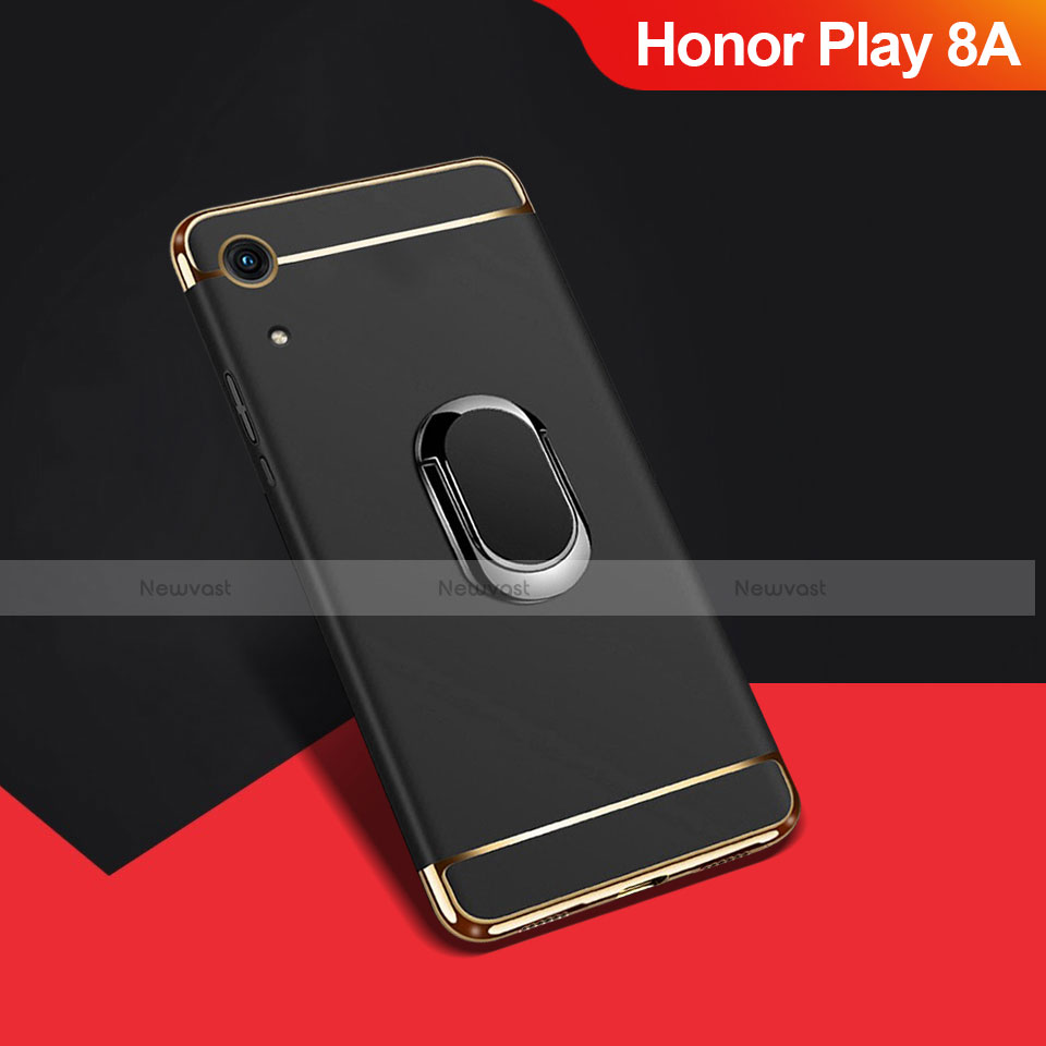 Luxury Metal Frame and Plastic Back Cover Case with Finger Ring Stand A01 for Huawei Honor Play 8A Black