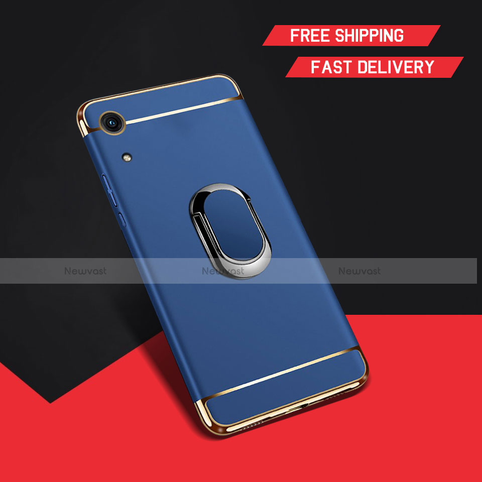 Luxury Metal Frame and Plastic Back Cover Case with Finger Ring Stand A01 for Huawei Honor Play 8A Blue
