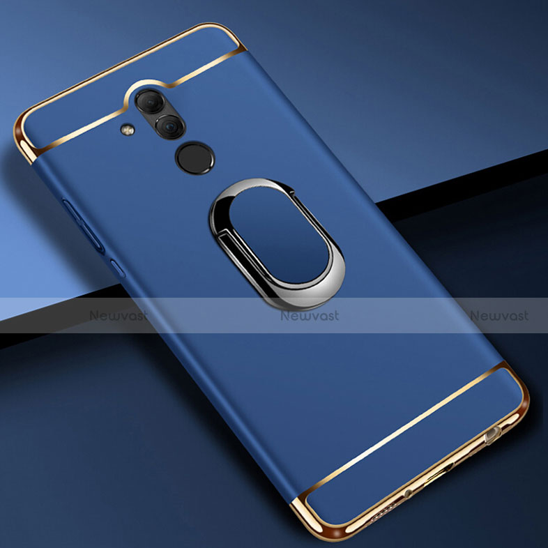 Luxury Metal Frame and Plastic Back Cover Case with Finger Ring Stand A01 for Huawei Mate 20 Lite Blue