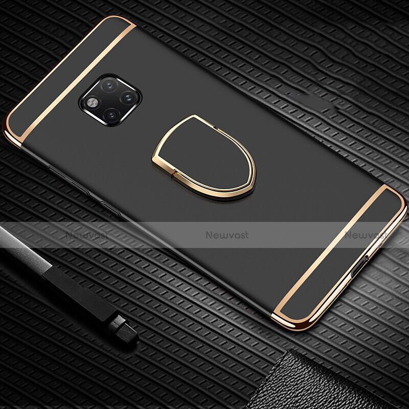 Luxury Metal Frame and Plastic Back Cover Case with Finger Ring Stand A01 for Huawei Mate 20 Pro Black