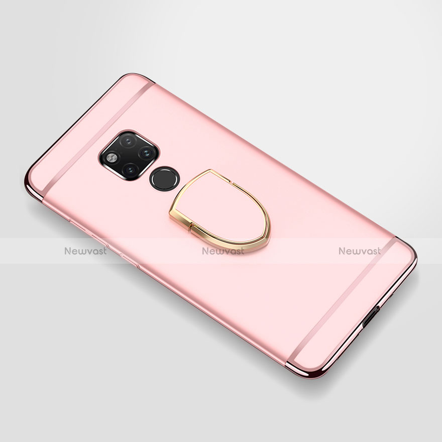 Luxury Metal Frame and Plastic Back Cover Case with Finger Ring Stand A01 for Huawei Mate 20 X 5G Rose Gold