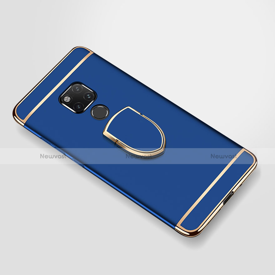 Luxury Metal Frame and Plastic Back Cover Case with Finger Ring Stand A01 for Huawei Mate 20 X Blue