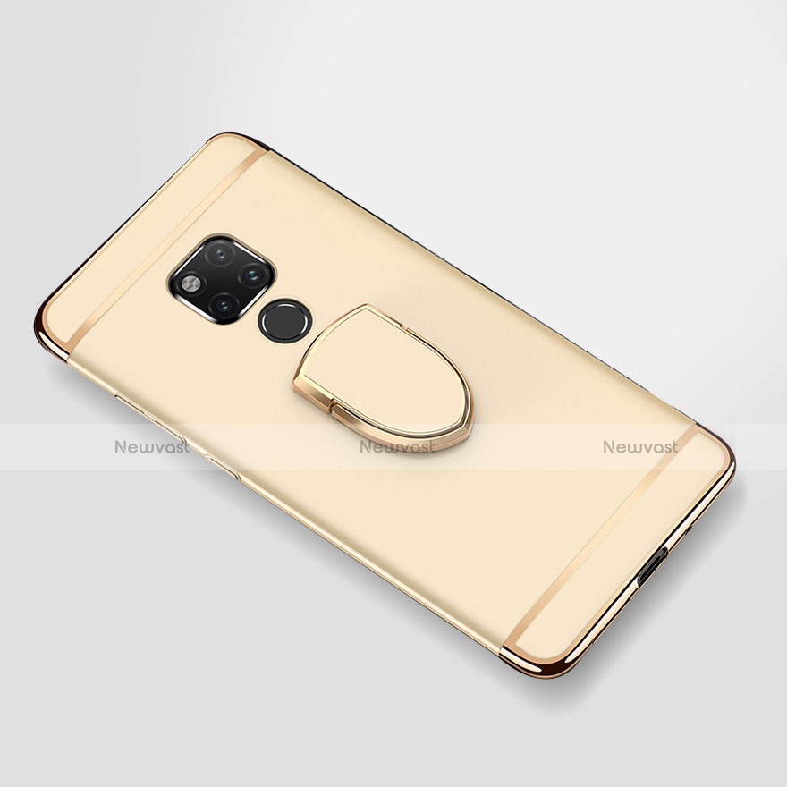 Luxury Metal Frame and Plastic Back Cover Case with Finger Ring Stand A01 for Huawei Mate 20 X Gold